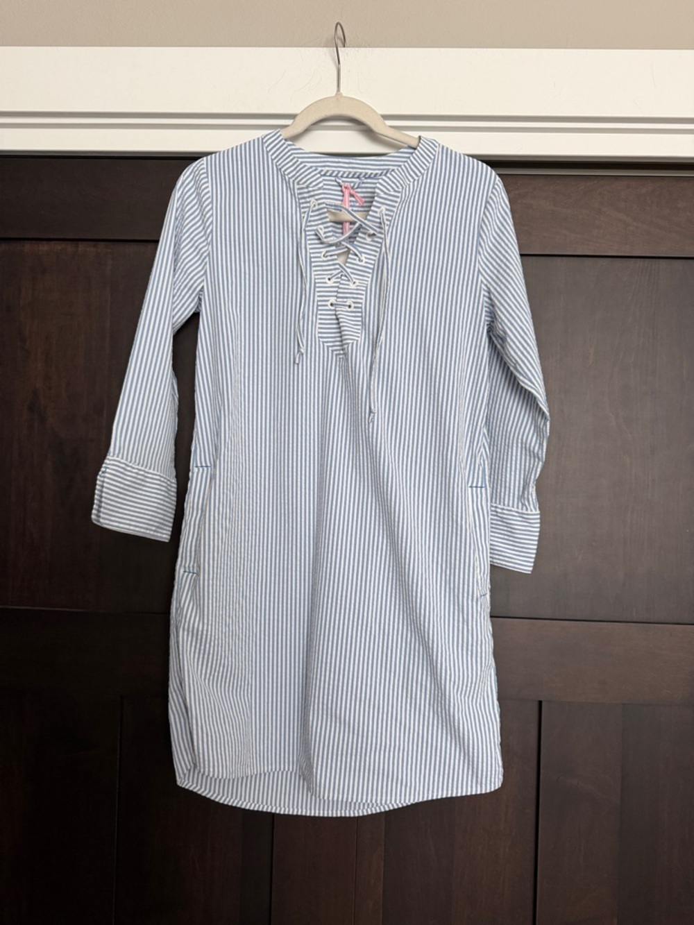 Vineyard Vines Women’s Performance 3/4 sleeve Seersucker Dress Blue Stripe XXS
